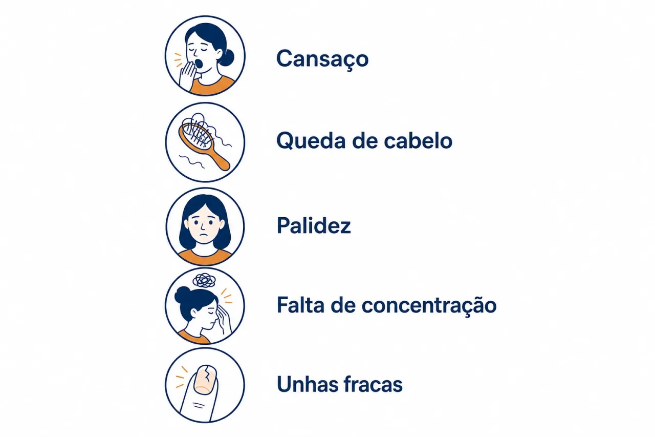 Ilustração com os principais sinais de carência nutricional na mãe que amamenta