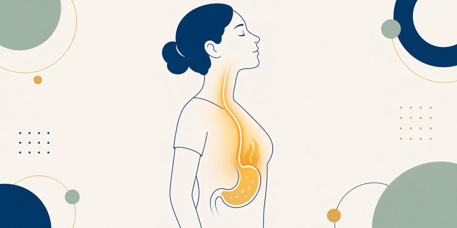 Ilustração de uma pessoa com sensação de queimação subindo do estômago ao peito