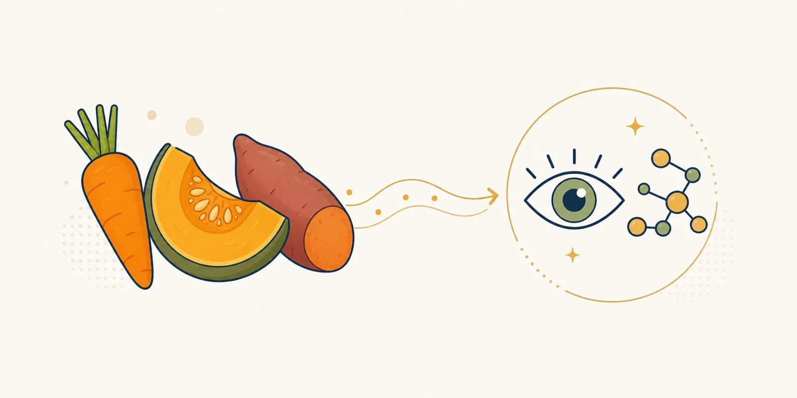 Ilustração flat de cenoura, abóbora e batata-doce ligadas à vitamina A
