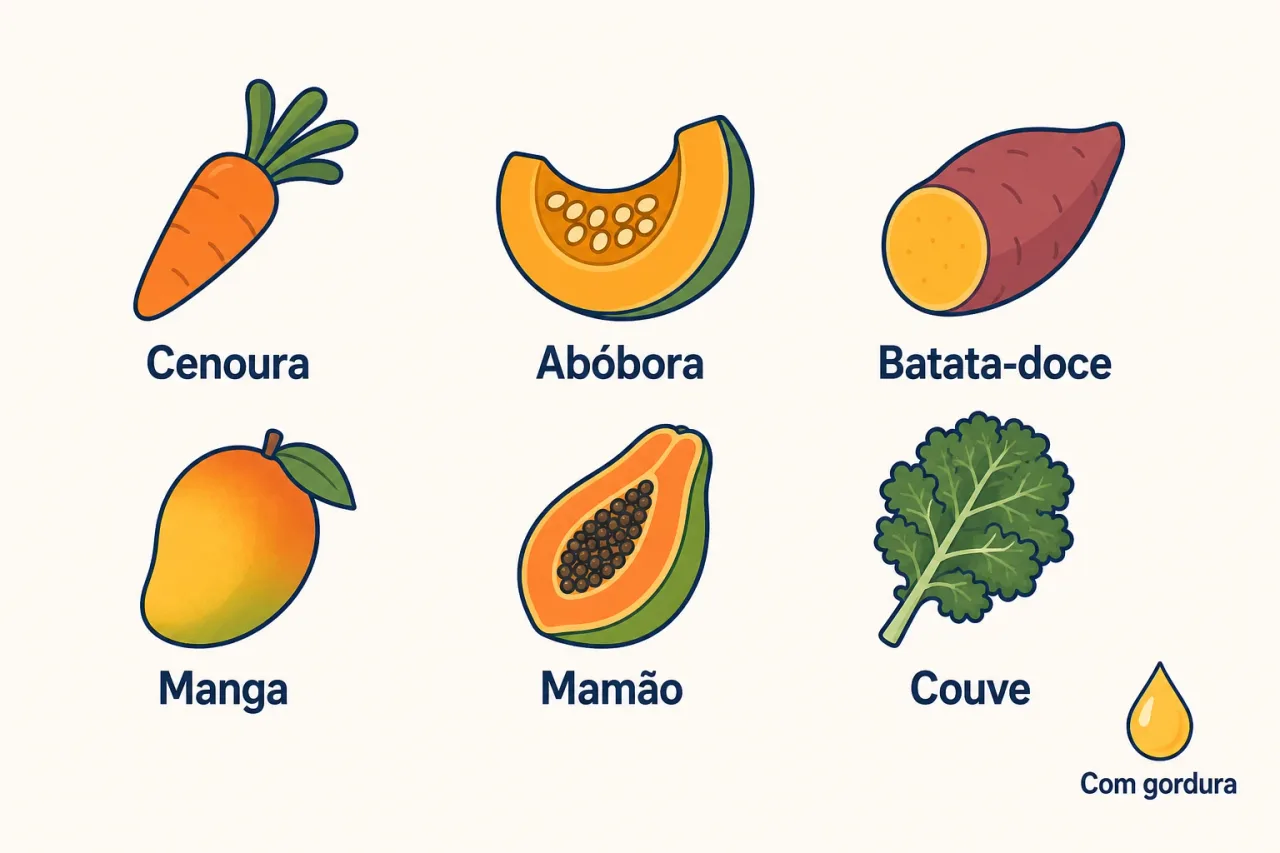 Vegetais alaranjados e verde-escuros ricos em beta-caroteno
