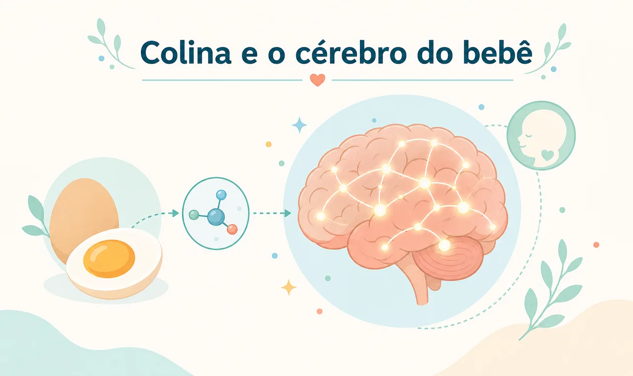 Ilustração do cérebro do bebê em formação, com a colina como uma das peças que ajudam a construir as áreas de memória e aprendizado