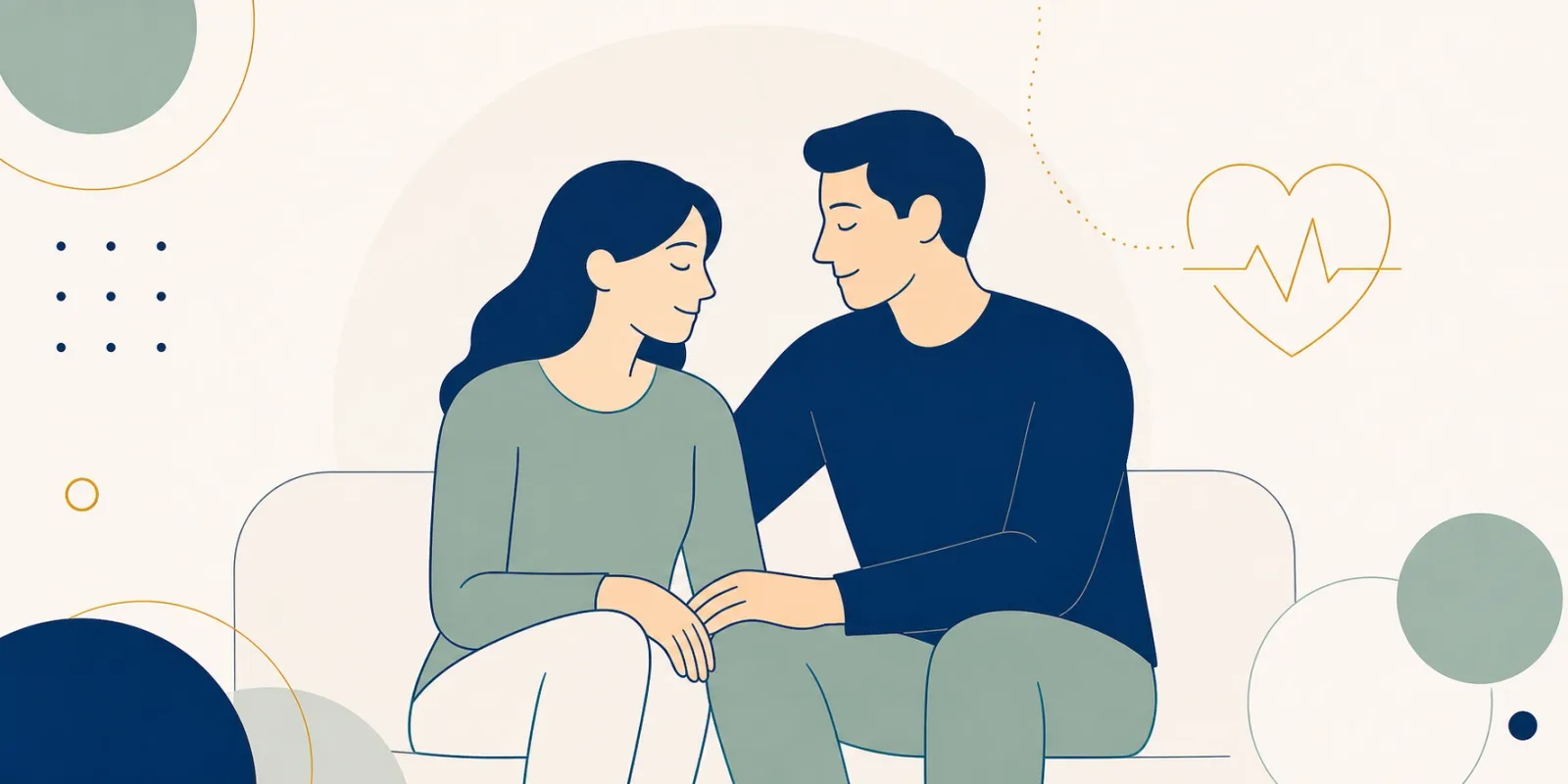 Ilustração delicada de um casal adulto próximo, em tom acolhedor, simbolizando o cuidado com a libido