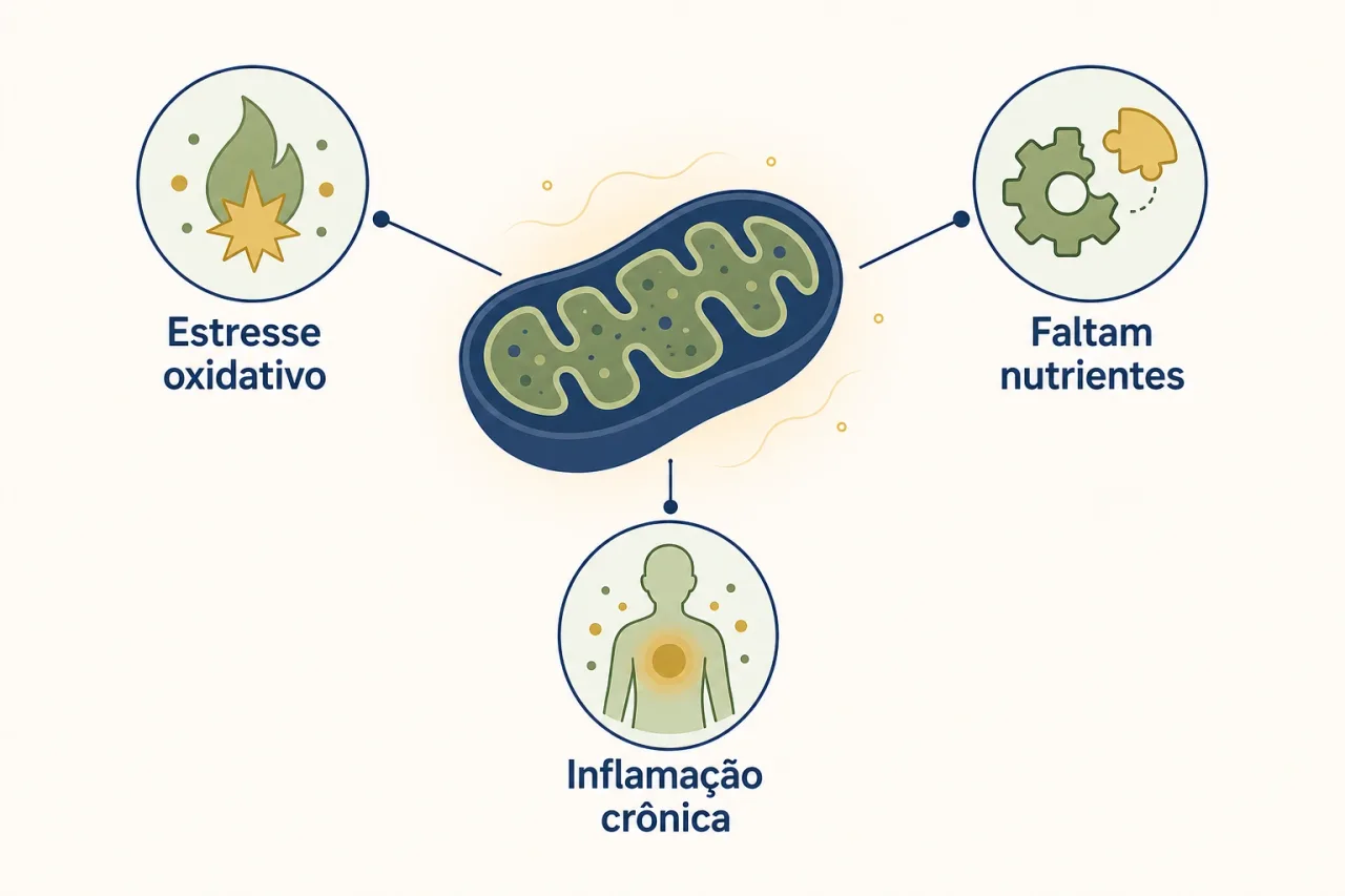 Estresse oxidativo, falta de nutrientes e inflamação reduzem a produção de energia na mitocôndria