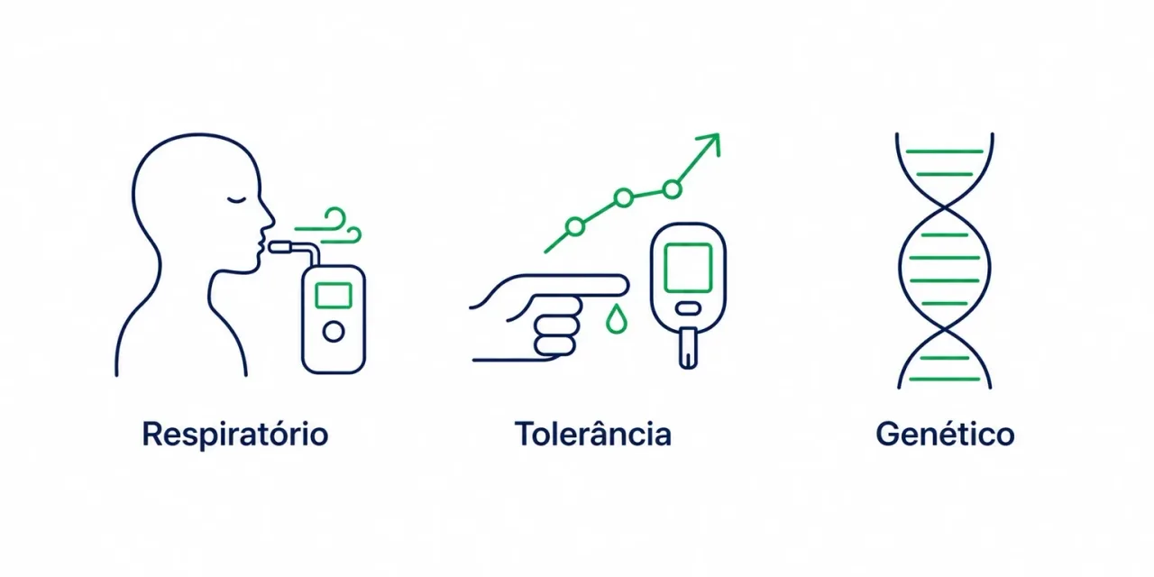 Infográfico comparando os exames da intolerância à lactose: teste respiratório, teste de tolerância e teste genético