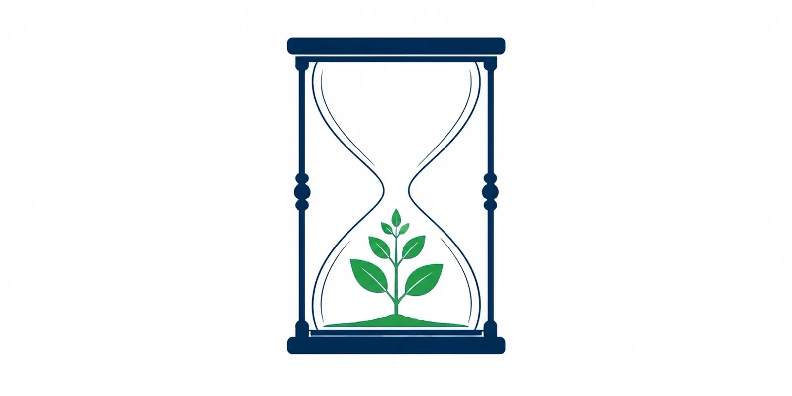 Ilustração de uma planta crescendo dentro de uma ampulheta, representando longevidade com saúde ao longo do tempo