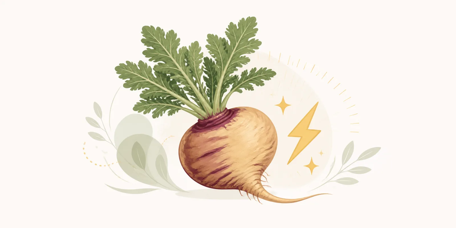 Ilustração de raiz de maca peruana com ícone de energia e vitalidade