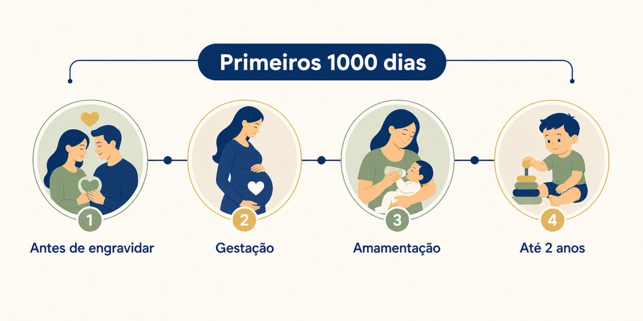 Linha do tempo dos primeiros mil dias, da preparação para a gravidez até os dois anos de idade