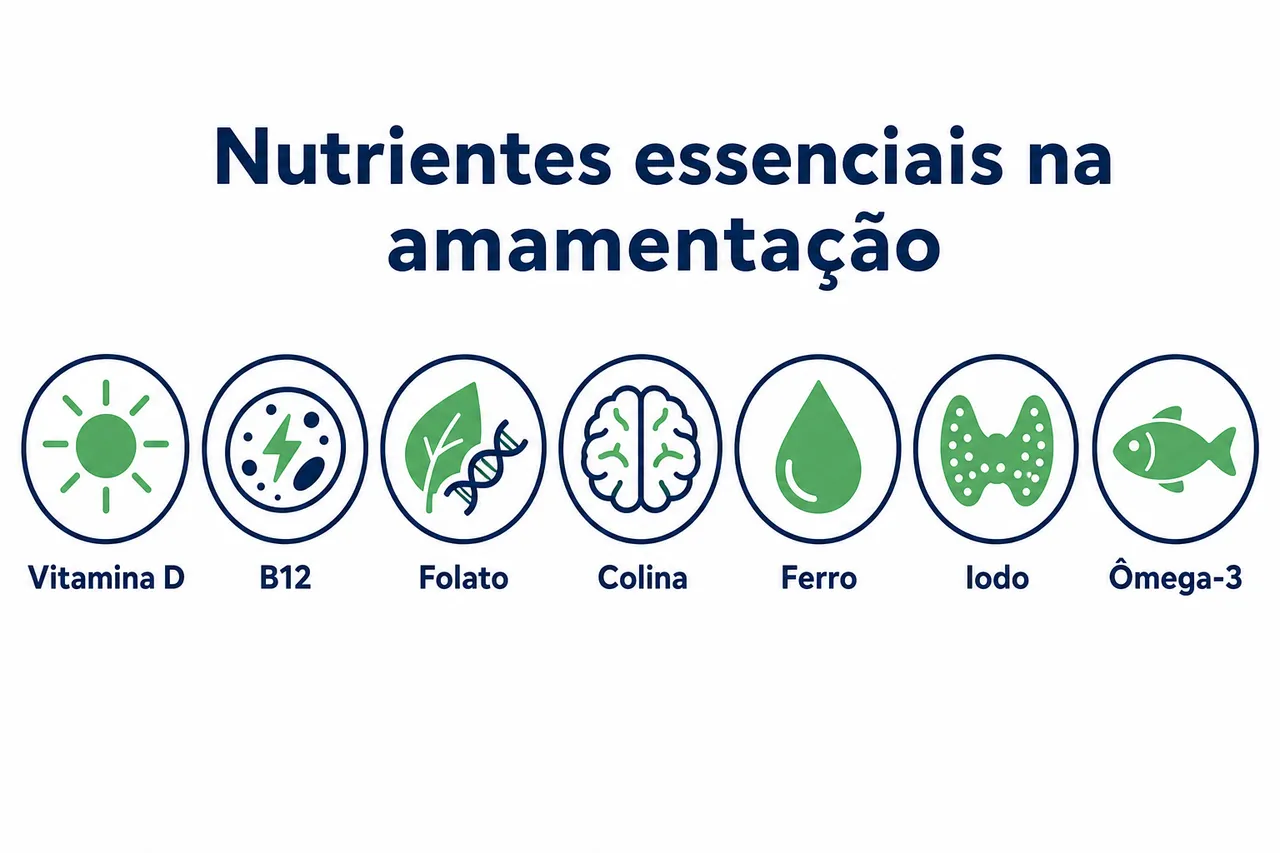 Quadro com os sete nutrientes essenciais na amamentação e a função de cada um